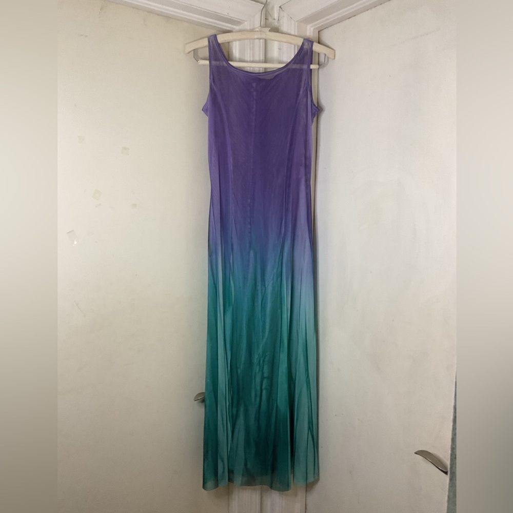 Purple to teal mesh dance costume